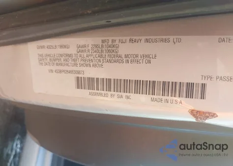 2006 Subaru Legacy 2.5I z USA, uszkodzony, nr VIN 4S3BP626466309873